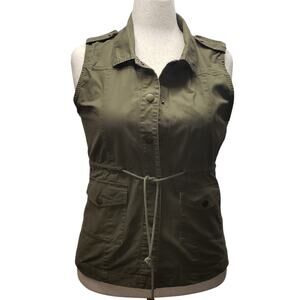 Swoon Boutique Olive Green Utility Vest, Sz L 100% Cotton Layering Boho Casual